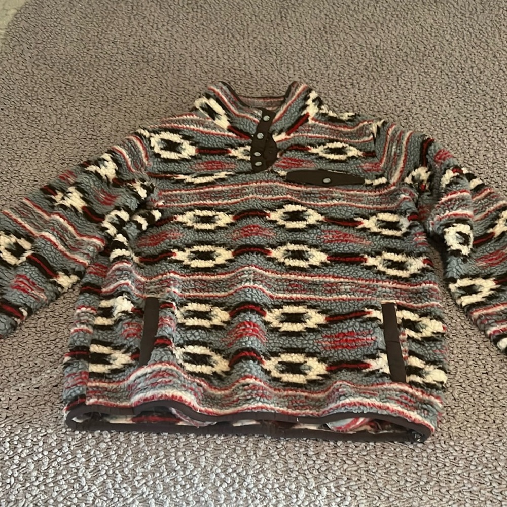 Cinch ladies fleece pullover, size large, ocean-brown print